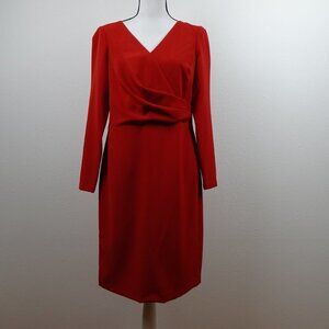 Ralph Lauren Red Cocktail Dress Women’s Size 2 Long Sleeve Surplice Lined